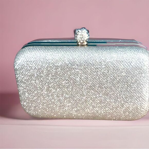 PREZZO NWT SILVER CLUTCH CROSSBODY BAG BLING SHINY RHINESTONE SPECIAL EVENT - Picture 7 of 7